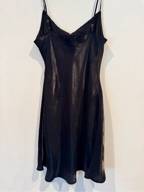 NWOT Sleek Black Satin Mini Slip Dress with Adjustable Double Straps